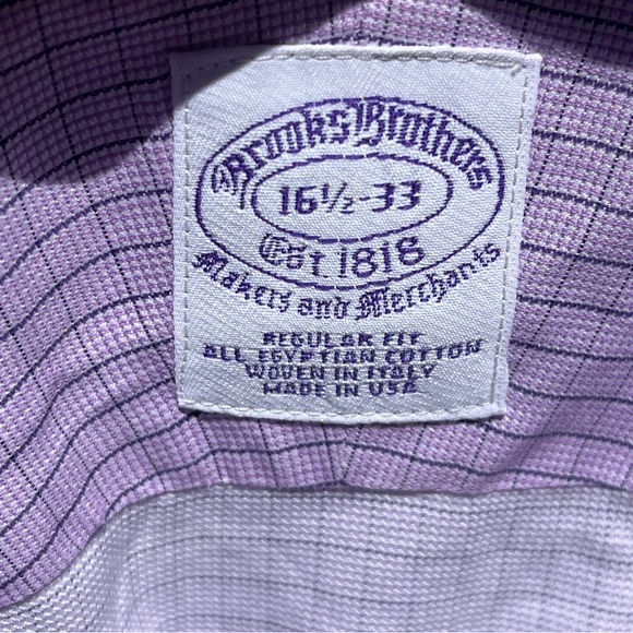 BROOKS BROTHERS Makers Shirt Purple Black Check Egyptian Cotton Mens 16.5/33 EUC - Picture 3 of 11